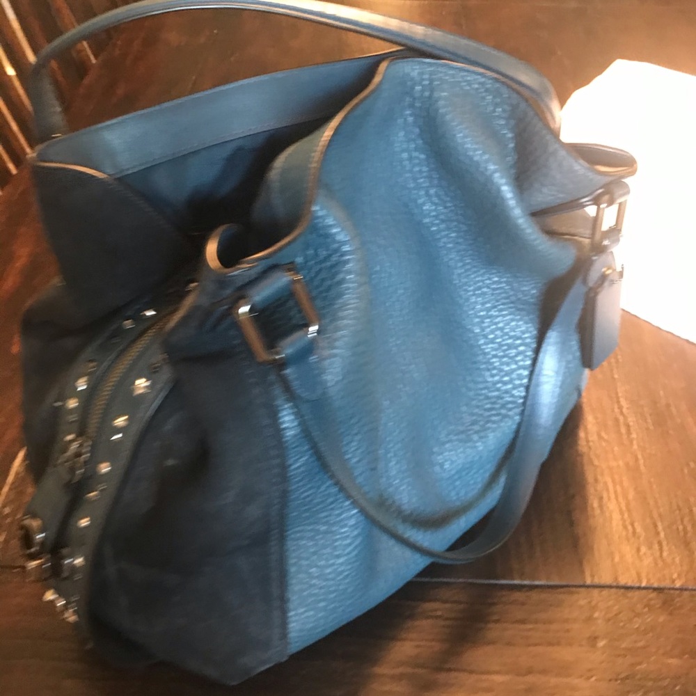 New Tote bag coach brand Blue Color combination of Suede  and Leather
